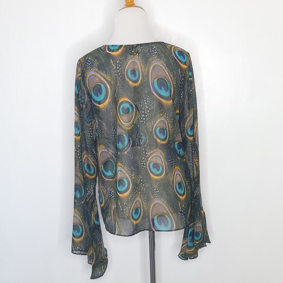 NEW Show Me Your Mumu Zuko Top Peacock Print Lace Up Chiffon Small - Picture 4 of 13